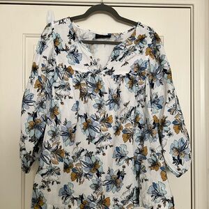 Lane Bryant Blue and Yellow Floral Blouse